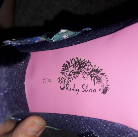 Ruby Shoo Cherry Blossom Denim Bow Heel Bootie 8 - Picture 4 of 8